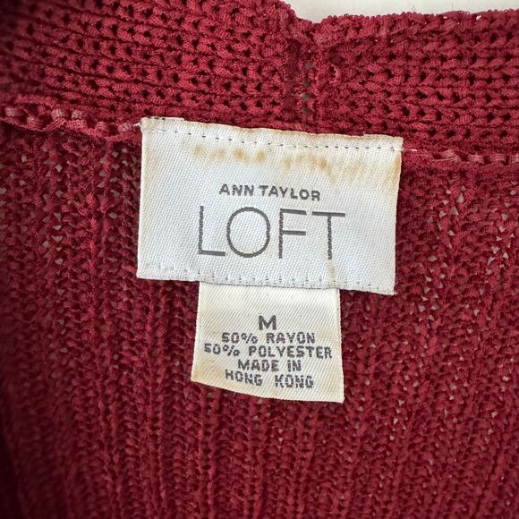 Ann Taylor LOFT Burgundy Ribbed Knit Cardigan Size Medium - Picture 5 of 6